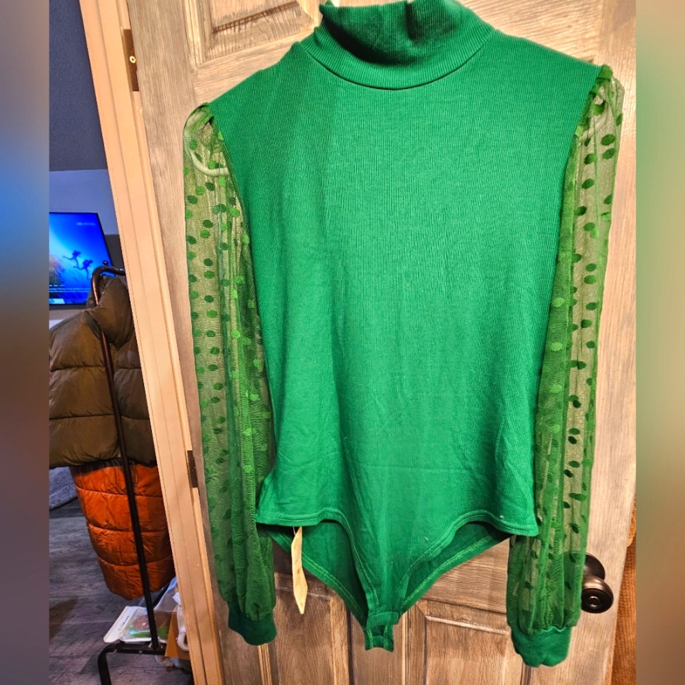 Medium Turtleneck Sweater Bodysuit with Sheer Sleeves